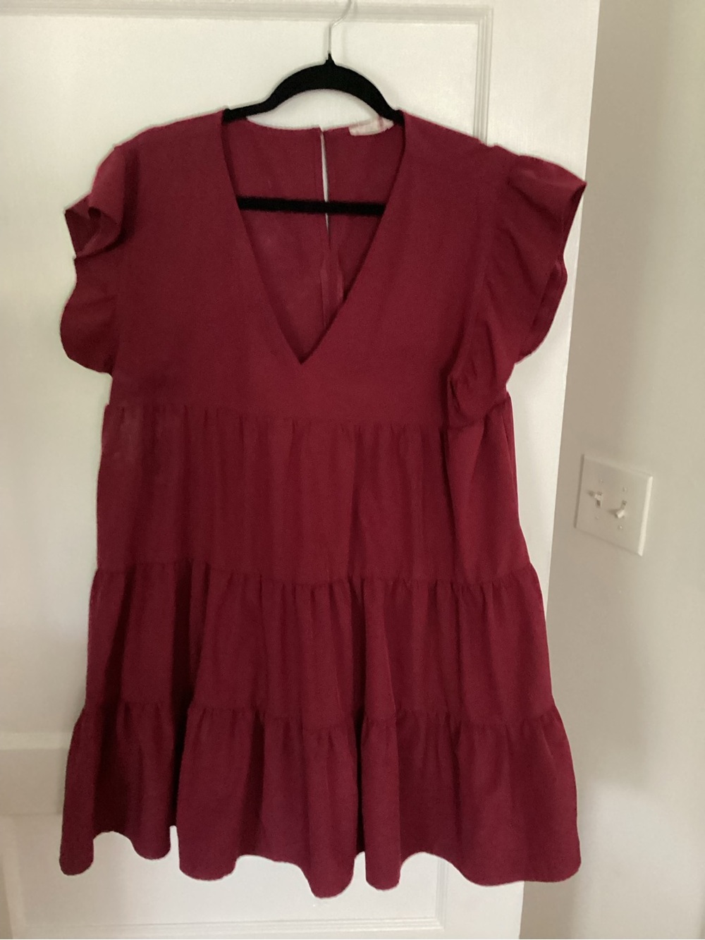 entro V-Neck Tiered Tunic in Wine Red